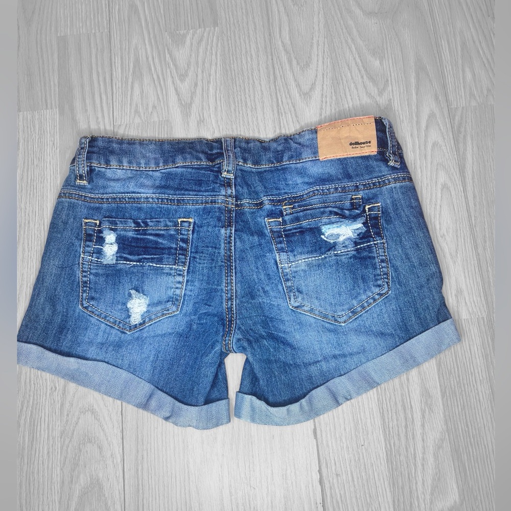 DOLLHOUSE Women’s Blue Distressed Denim Shorts - Picture 4 of 11